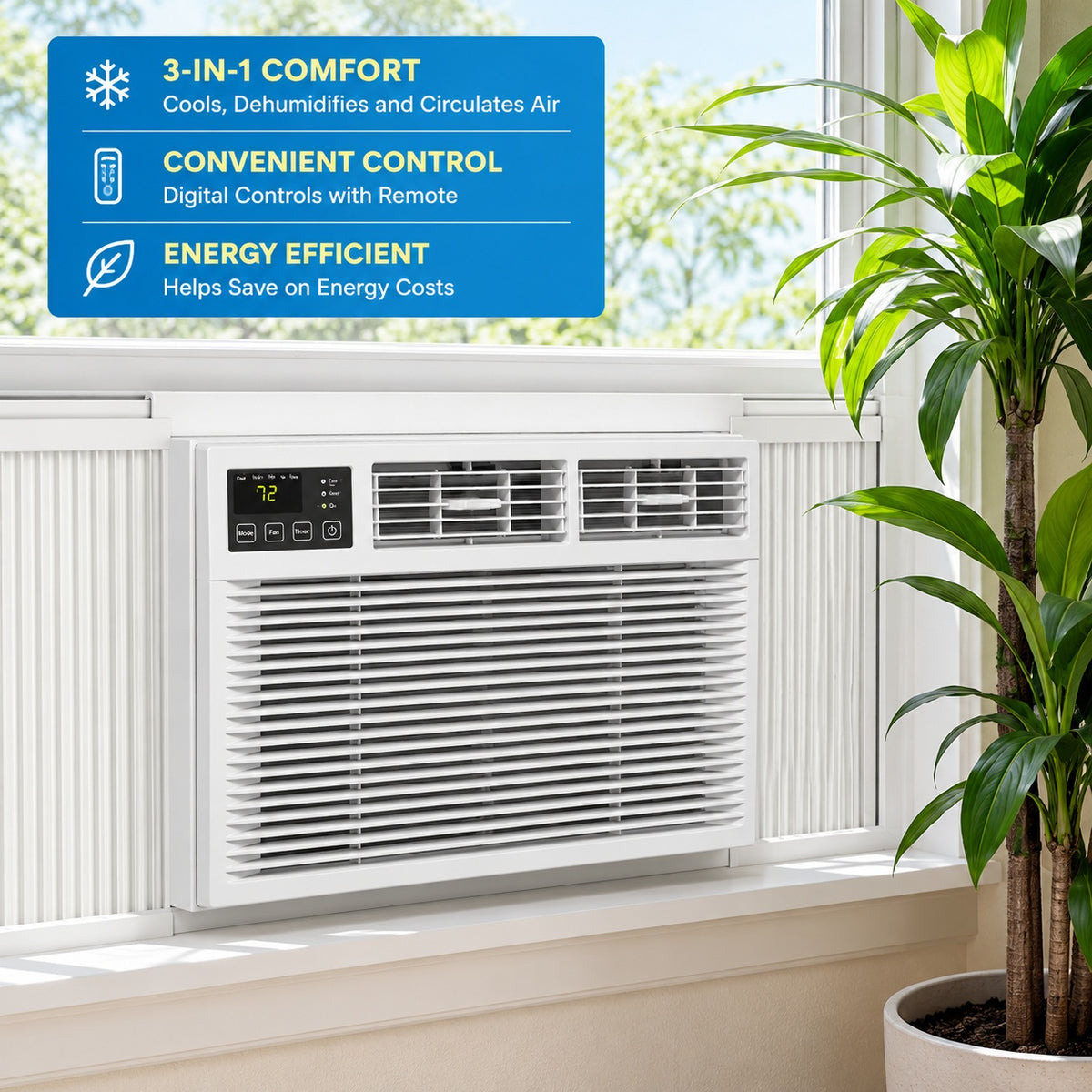 Garvee 23 200 BTU DOE 230 208V Window AC Unit with Heater Dehumidifier 3 Fan Speed WiFi Enabled Cools 1 500 Sq Ft TYYU59F