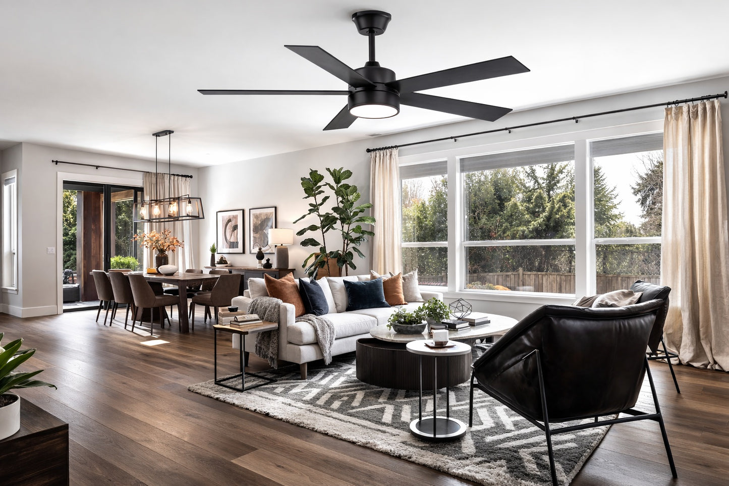 Breezary Charlie 52 in Integrated LED Indoor All Black Ceiling Fan with Light and Remote Control Included