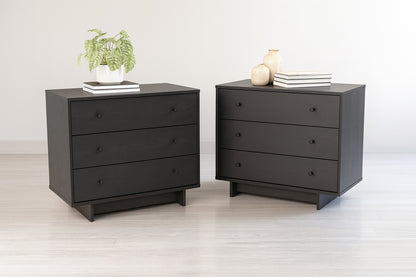 Prepac Finnley Black Oak 3 Drawer 31" W Nightstand, Dresser for Bedroom Nightstand Bedside Table with 3 Drawers, Set of 2