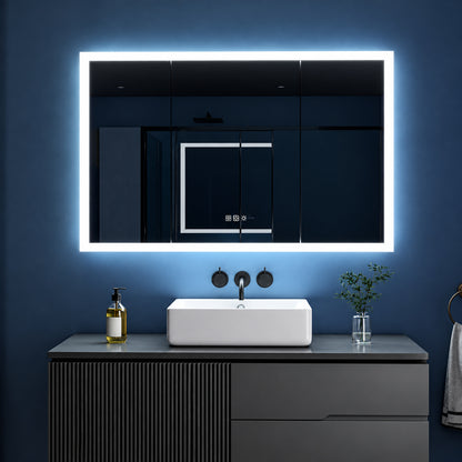 FORCLOVER 48 in W x 32 in H Rectangular Black LED Light Anti fog Aluminum Medicine Cabinet with Mirror