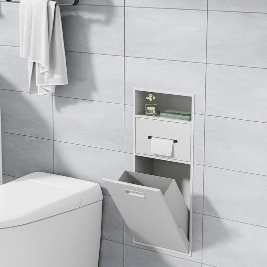 Simple Project 12 in W x 26 in H x 5 5 in D Recessed Toilet Paper Holder Shower Niche Built in Trash Can Rack in White