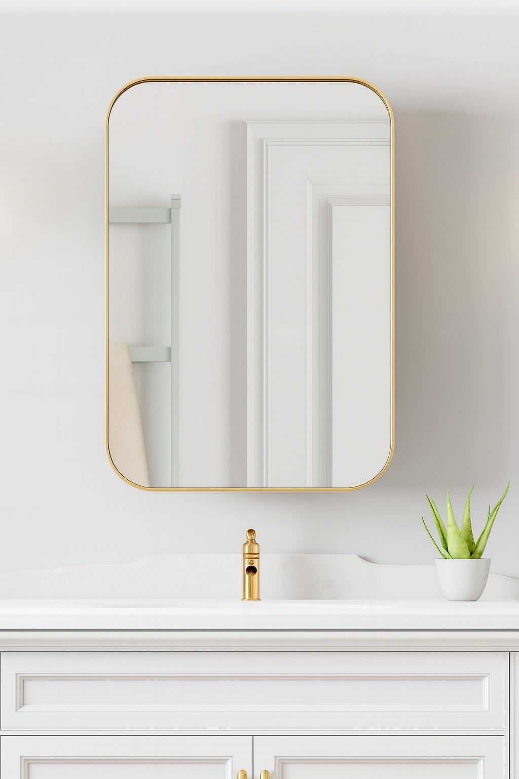 Dovelina H 16 in. W x 24 in. H Rectangular Shape Recessed or Surface Mount Medicine Cabinet with Mirror in Gold