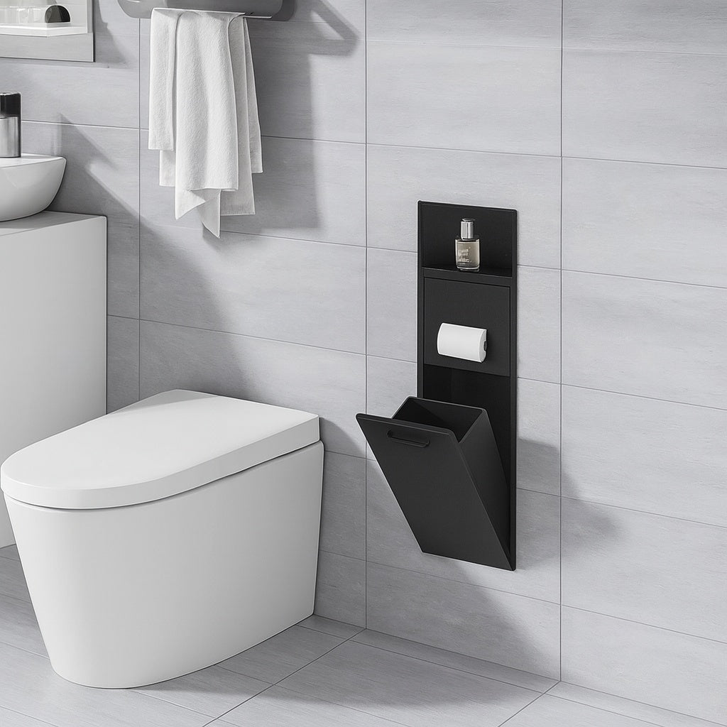 Simple Project 8 in W x 26 in H x 5 5 in D Recessed Shelf Organizer Shower Niche Garbage Can Built In Alcove in Black