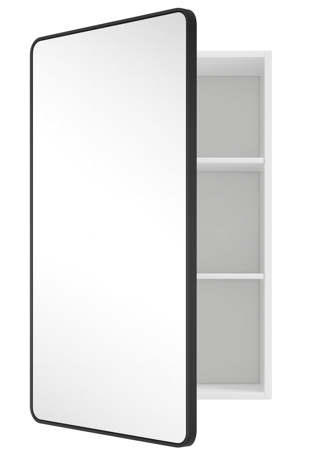 WallBeyond 16 in. W x24 in. H Round Corner Rectangular Black Aluminum Alloy Framed Medicine Cabinet with Mirror for Bathroom