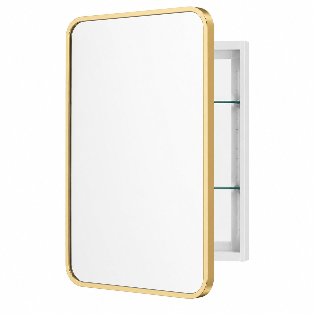 WallBeyond 16 in W x24 in H Rounded Rectangular Aluminum Alloy Metal Framed Medicine Cabinet with Mirror in Bathroom