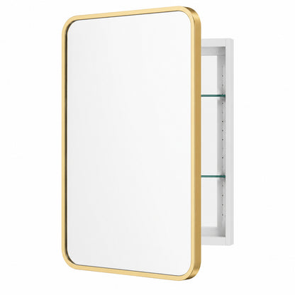 WallBeyond 16 in W x24 in H Rounded Rectangular Aluminum Alloy Metal Framed Medicine Cabinet with Mirror in Bathroom
