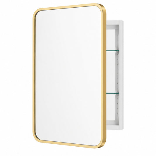 WallBeyond 16 in W x24 in H Rounded Rectangular Aluminum Alloy Metal Framed Medicine Cabinet with Mirror in Bathroom
