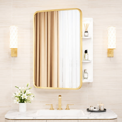 WallBeyond 16 in W x24 in H Rounded Rectangular Aluminum Alloy Metal Framed Medicine Cabinet with Mirror in Bathroom