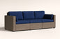 Outsunny Metal Frame Outdoor Couch with Navy Blue Cushions, PE Ratten Sofa, Seats 3