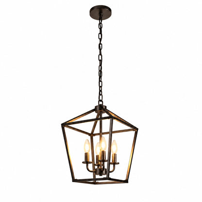 YANSUN 8 in 4 Light Black Geometric Open Cage Pendant Light Chandelier for Dining Room House Foyer