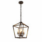 YANSUN 8 in 4 Light Black Geometric Open Cage Pendant Light Chandelier for Dining Room House Foyer