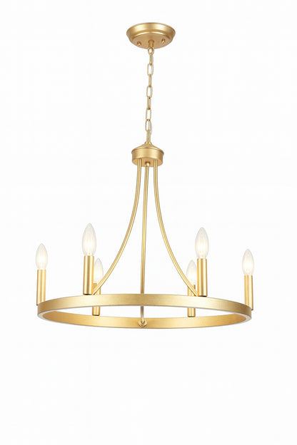ADSENSTY 6 Light Gold Farmhouse Wagon Wheel Chandelier Rustic Dining Room Pendant Light