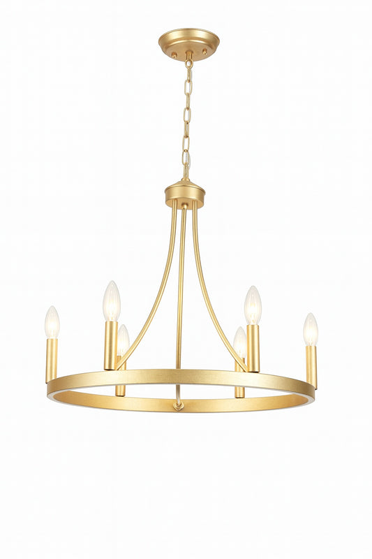 ADSENSTY 6 Light Gold Farmhouse Wagon Wheel Chandelier Rustic Dining Room Pendant Light