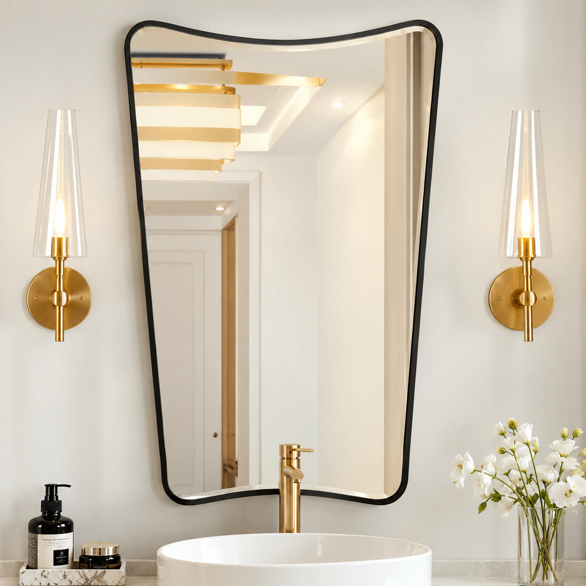 Hochwertiges 24 in W x 36 in H Arched Black Aluminum Alloy Framed Wall Mirror Decorative Wall Mirror HD MR022BLK M