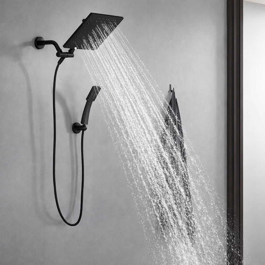 BWE Modern 1 Spray Dual Tub Wall Mount Fixed and Handheld Shower Heads 2 5 GPM in Matte Black