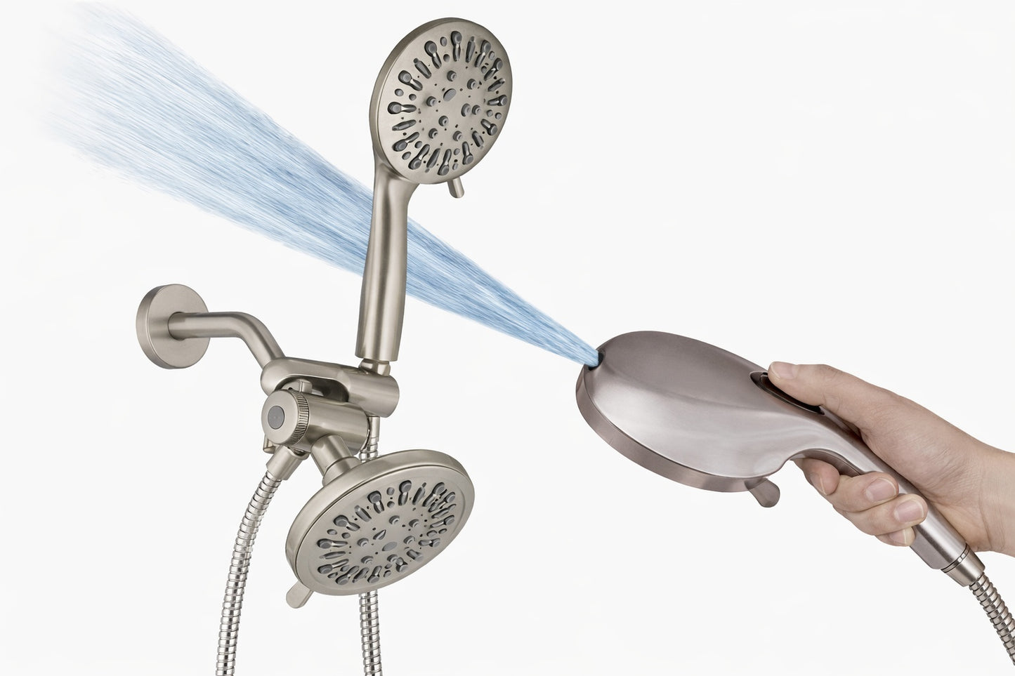 BWE 5 5 in 8 Spray Wall Mount Dual Fixed and Handheld Shower Head 1 8 GPM in Brushed Nickel