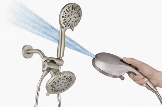 BWE 5 5 in 8 Spray Wall Mount Dual Fixed and Handheld Shower Head 1 8 GPM in Brushed Nickel