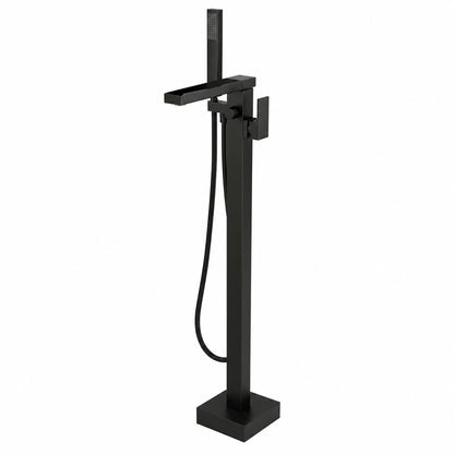 AKLFGN Single Handle Freestanding Floor Mount Roman Tub Faucet Bathtub Filler with Hand Shower in Matte Black