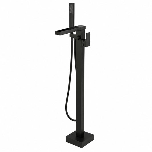 AKLFGN Single Handle Freestanding Floor Mount Roman Tub Faucet Bathtub Filler with Hand Shower in Matte Black