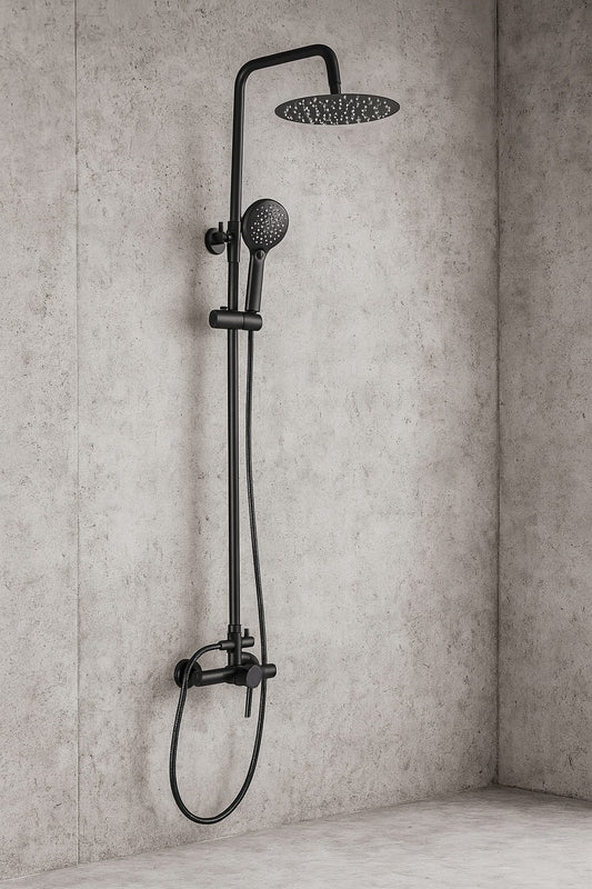 2-Spray Outdoor Wall Bar Shower Kit 8 in. Round Rain Shower Head with Hand Shower in Matte Black