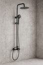 2-Spray Outdoor Wall Bar Shower Kit 8 in. Round Rain Shower Head with Hand Shower in Matte Black