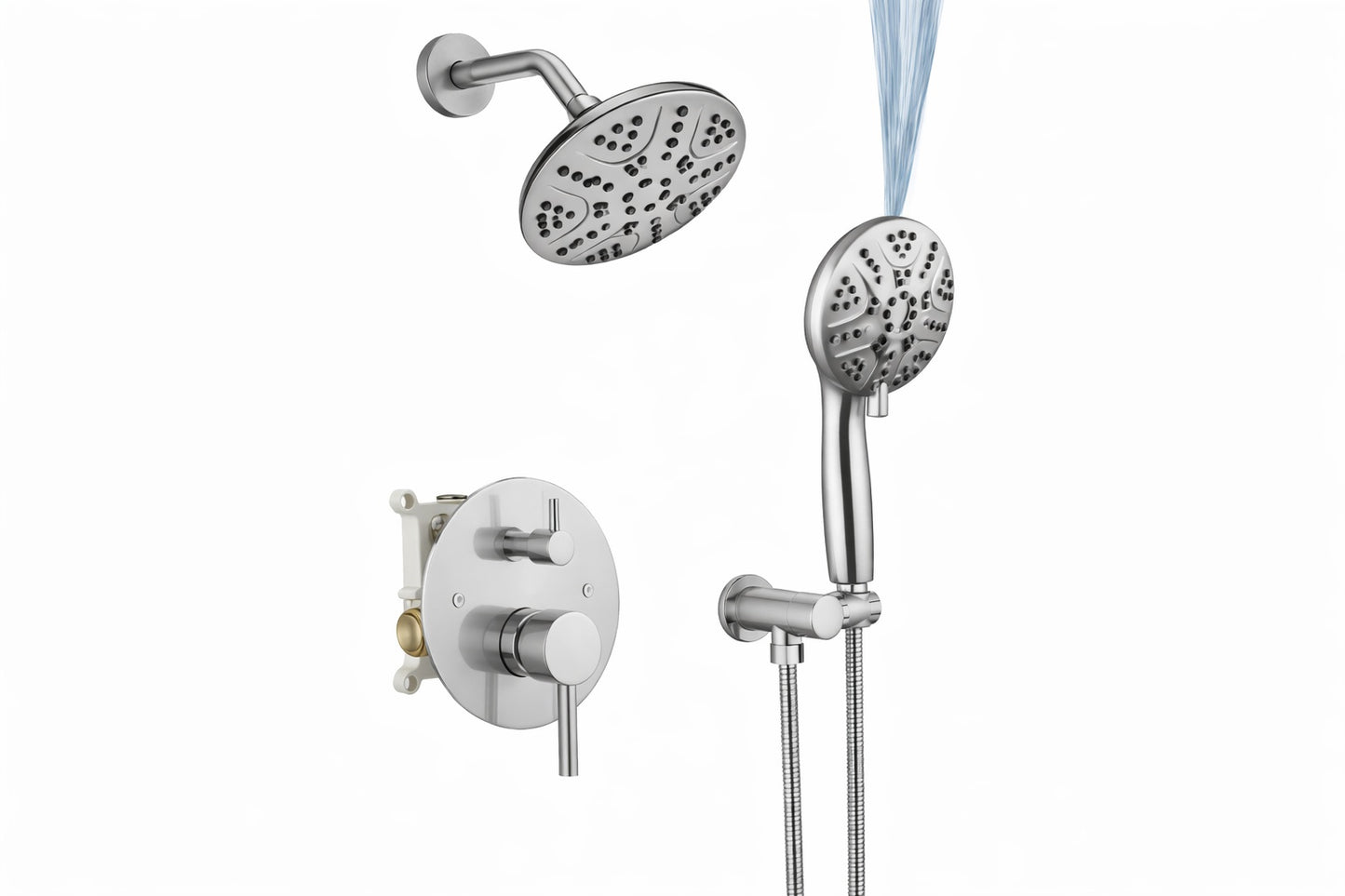 HOMEMYSTIQUE Single Handle 5 Spray Round Shower Faucet 2 5 Gpm with 360 Swivel in Brushed Nickel Valve Included