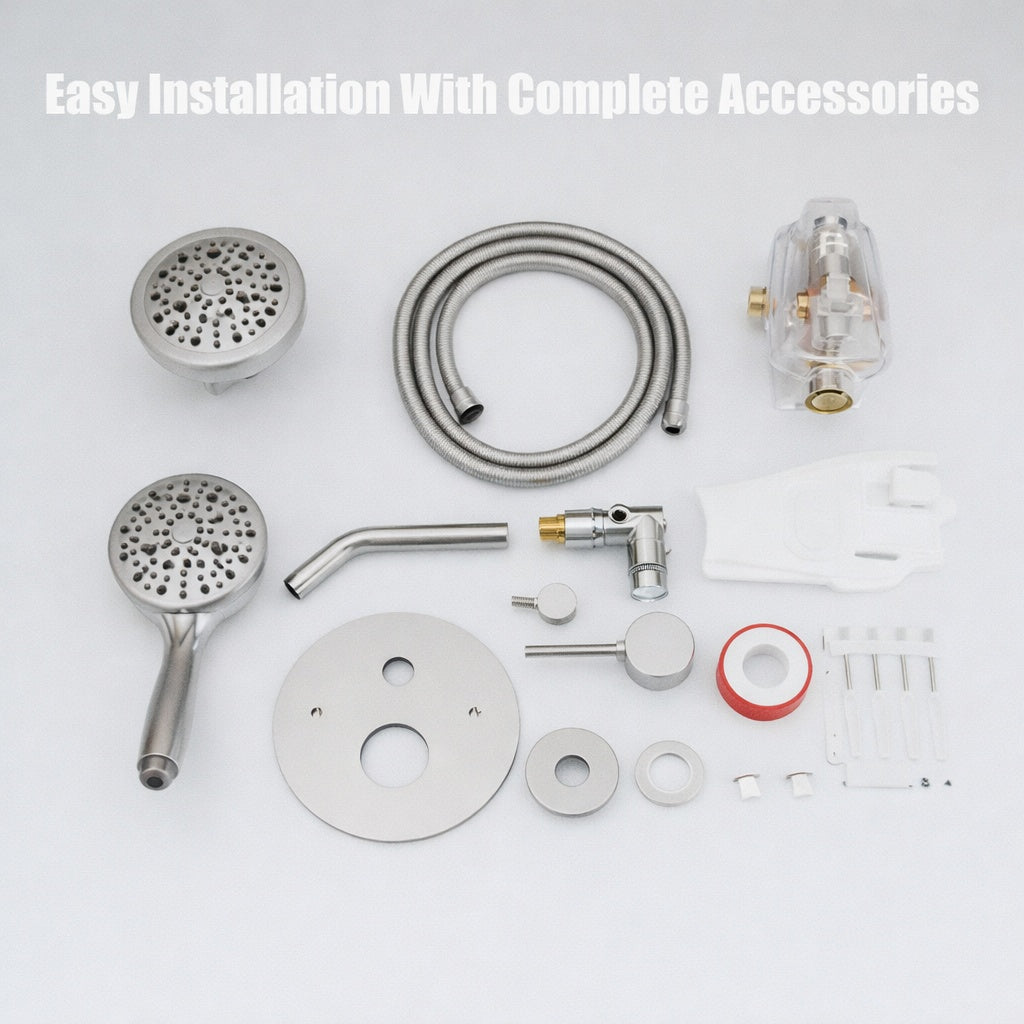 HOMEMYSTIQUE Single Handle 5 Spray Round Shower Faucet 2 5 Gpm with 360 Swivel in Brushed Nickel Valve Included
