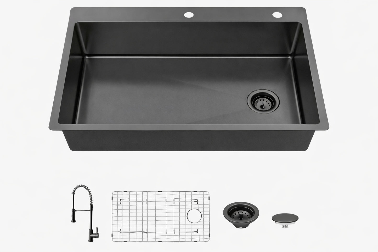 Glacier Bay 33 in Drop In Single Bowl 18 Gauge Gunmetal Black Stainless Steel Kitchen Sink with Spring Neck Faucet