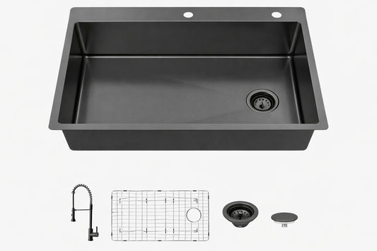 Glacier Bay 33 in Drop In Single Bowl 18 Gauge Gunmetal Black Stainless Steel Kitchen Sink with Spring Neck Faucet
