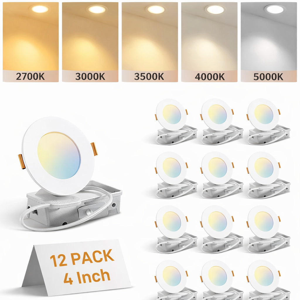 Amico 4 in Adjustable CCT 12 Pack Canless LED Recessed Ceiling Light 1050LM Brightness Dimmable