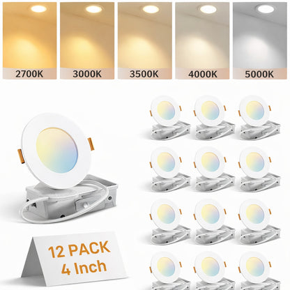 Amico 4 in Adjustable CCT 12 Pack Canless LED Recessed Ceiling Light 1050LM Brightness Dimmable