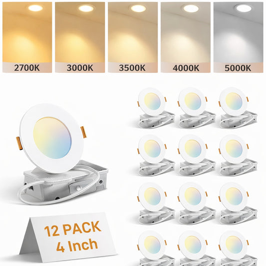 Amico 4 in Adjustable CCT 12 Pack Canless LED Recessed Ceiling Light 1050LM Brightness Dimmable