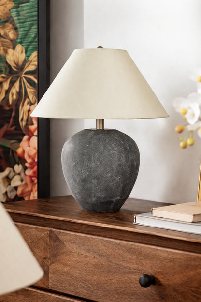 Uixe 21 6 in Dark Gray Ceramic Table Lamp with Cone Shaped Lampshade Set of 1