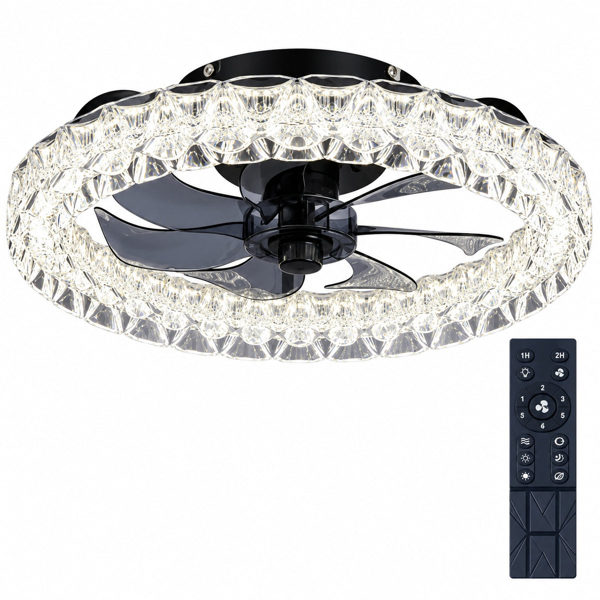 Ltemziiy 20 in Indoor Black Low Profile Caged Ceiling Fans with Lights and Remote Bladeless Flush Mount Ceiling Fan for Bedroom LT 001 03