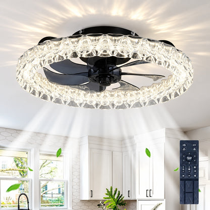 Ltemziiy 20 in Indoor Black Low Profile Caged Ceiling Fans with Lights and Remote Bladeless Flush Mount Ceiling Fan for Bedroom LT 001 03