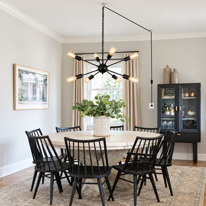 ADSENSTY 8 Light Black Dimmable Plug in Sputnik Chandelier with Cord and ON OFF Switch for Living Room with No Bulbs Included