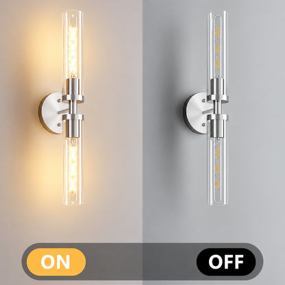ARISKEEN 2 light Chrome Clear Glass Wall Sconces Modern Sconces Wall Decor for Bathroom Mirror Hallway Set of 2 WL004
