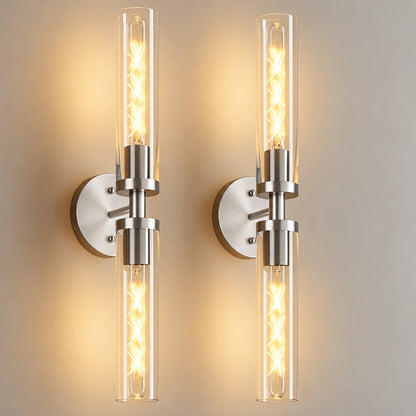 ARISKEEN 2 light Chrome Clear Glass Wall Sconces Modern Sconces Wall Decor for Bathroom Mirror Hallway Set of 2 WL004