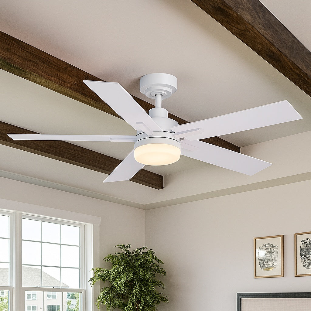 44 in Modern Smart Indoor White Ceiling Fan with Dimmable LED Light and APP Remote Control HD TC 05