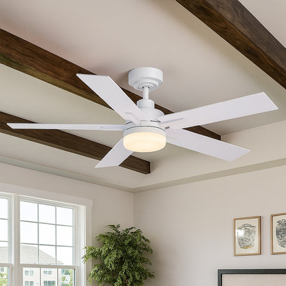 44 in Modern Smart Indoor White Ceiling Fan with Dimmable LED Light and APP Remote Control HD TC 05