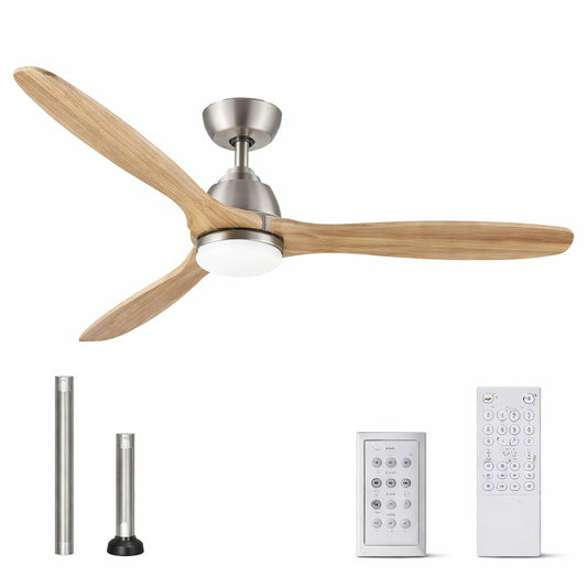 YUHAO Farmhouse 52 In Indoor Solid Wood Blades Brushed Nickel Ceiling Fan with Integrated LED Light Kit and Remote Control