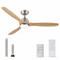 YUHAO Farmhouse 52 In Indoor Solid Wood Blades Brushed Nickel Ceiling Fan with Integrated LED Light Kit and Remote Control