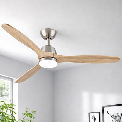 YUHAO Farmhouse 52 In Indoor Solid Wood Blades Brushed Nickel Ceiling Fan with Integrated LED Light Kit and Remote Control