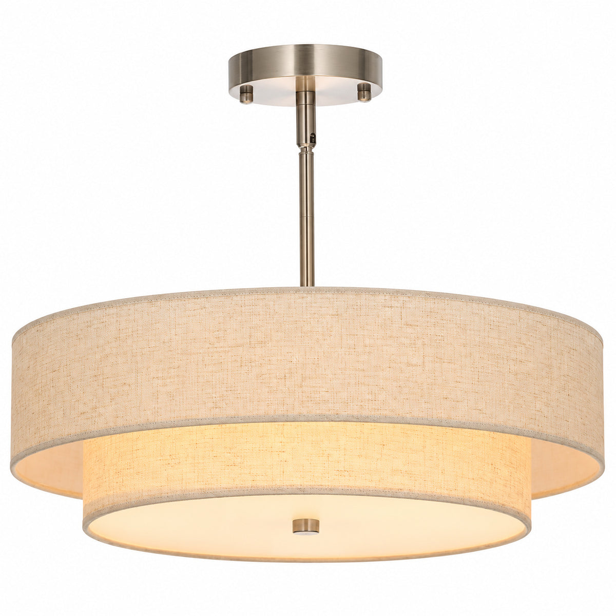 Merra 18 in 4 Light Brushed Nickel Semi Flush Mount Ceiling Light Fixture Drum Pendant Light with 2 Layer Fabric Shade HCF N018 NI BNHD 1