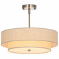 Merra 18 in 4 Light Brushed Nickel Semi Flush Mount Ceiling Light Fixture Drum Pendant Light with 2 Layer Fabric Shade HCF N018 NI BNHD 1