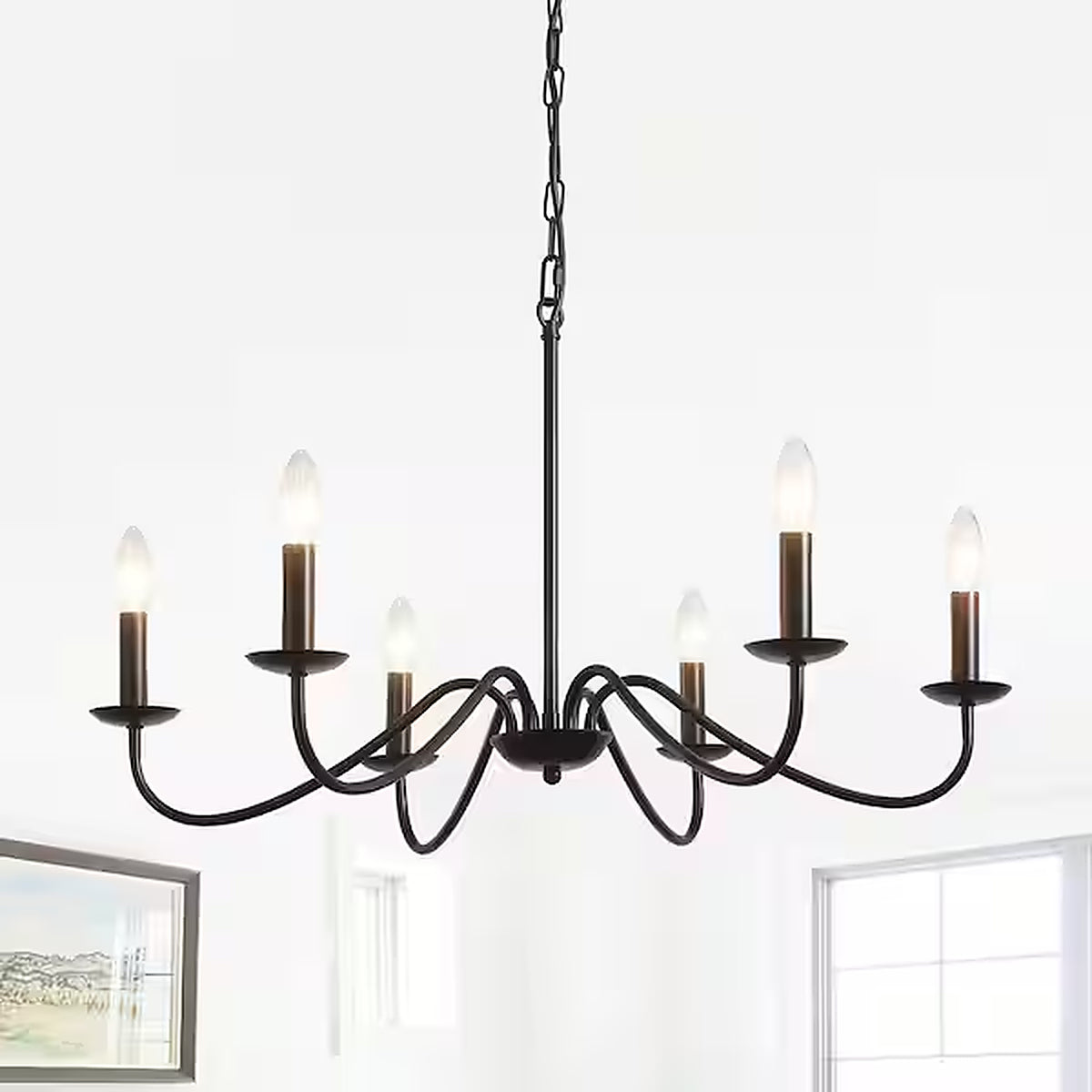 ZJVAIVE 6 Light Classic Matte Black Candle Style Chandelier for Kitchen Island Dining Room with No Bulbs Included ZJ D0131 6 B