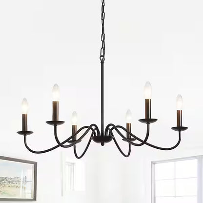 ZJVAIVE 6 Light Classic Matte Black Candle Style Chandelier for Kitchen Island Dining Room with No Bulbs Included ZJ D0131 6 B