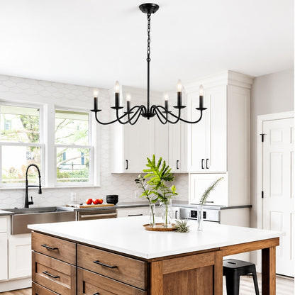 ZJVAIVE 6 Light Classic Matte Black Candle Style Chandelier for Kitchen Island Dining Room with No Bulbs Included ZJ D0131 6 B