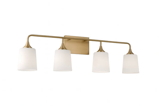 HOMEPLACE LIGHTING 36.75 in. W x 10.25 in. H 4-Light Vanity Light in Aged Brass with Soft White Glass
