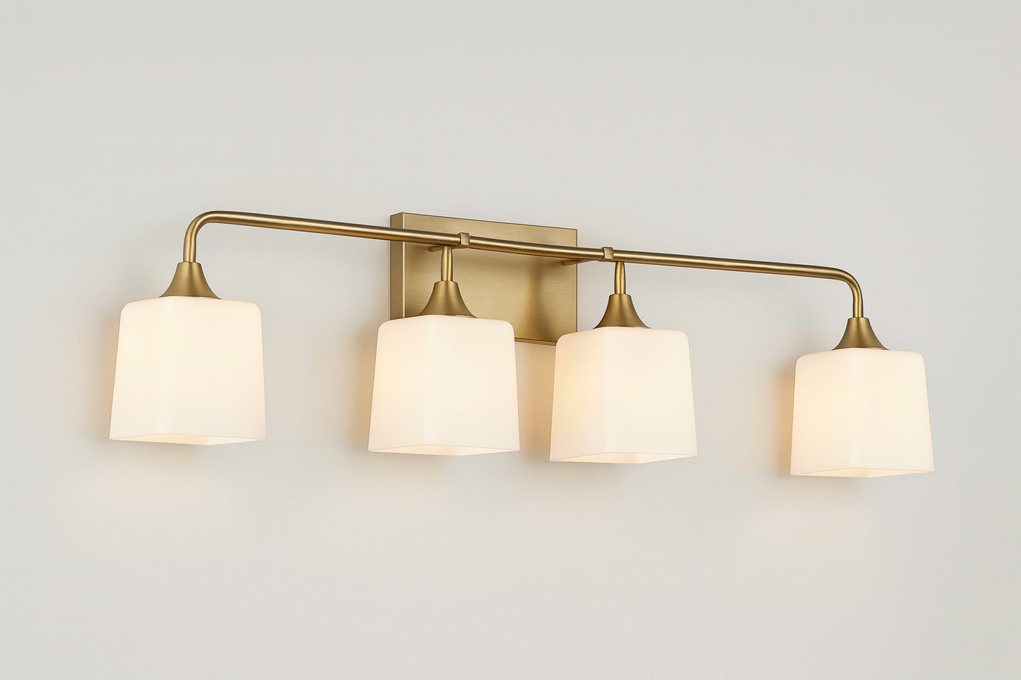 HOMEPLACE LIGHTING 36.75 in. W x 10.25 in. H 4-Light Vanity Light in Aged Brass with Soft White Glass